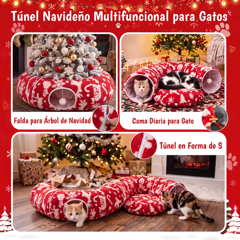 Cama Túnel para Gato Navidad