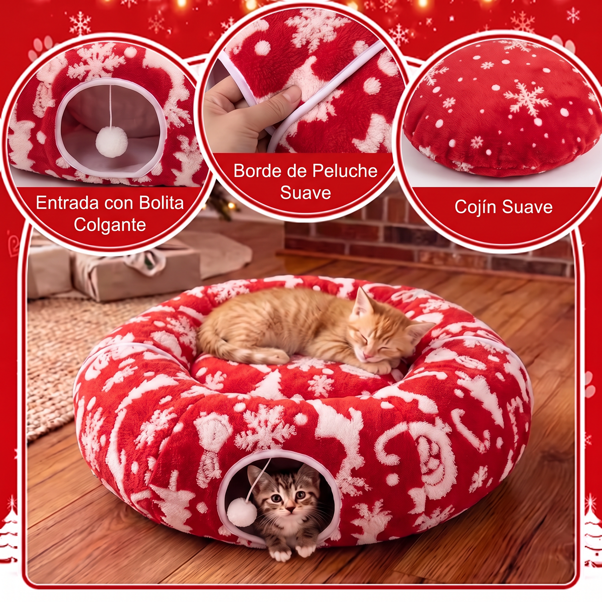 Cama Túnel para Gato Navidad